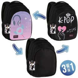 Ghiozdan ergonomic, cu 3 compartimente - model Music Cloud - Backup, 3 în 1