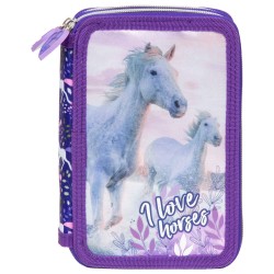 Penar echipat cu două compartimente pentru fete, model I love horses, mov