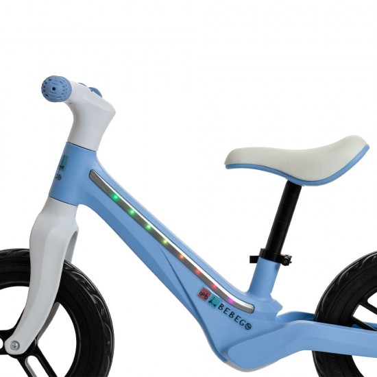 Bicicletă fără pedale Bebego Lumino cu LED, albastru deschis