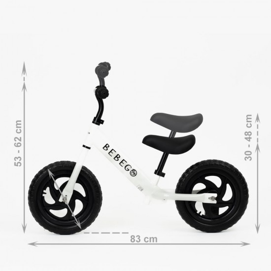 Bicicletă de echilibru, fără pedale, pentru copii, Bebego GORGO alb