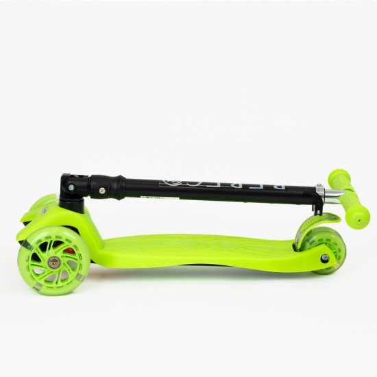 Trotinetă pliabilă WIGO, cu 3 roți și lumini LED, pentru copii, verde