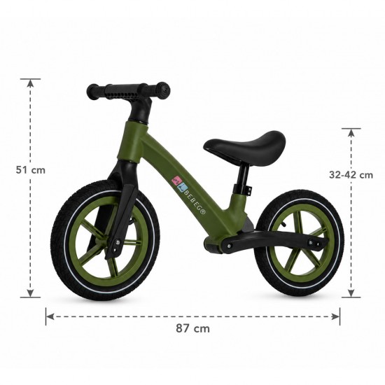 Bicicletă fără pedale Bebego Aero cu roți gonflabile, verde