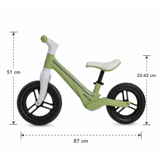 Bicicletă fără pedale Bebego Lumino cu LED, verde