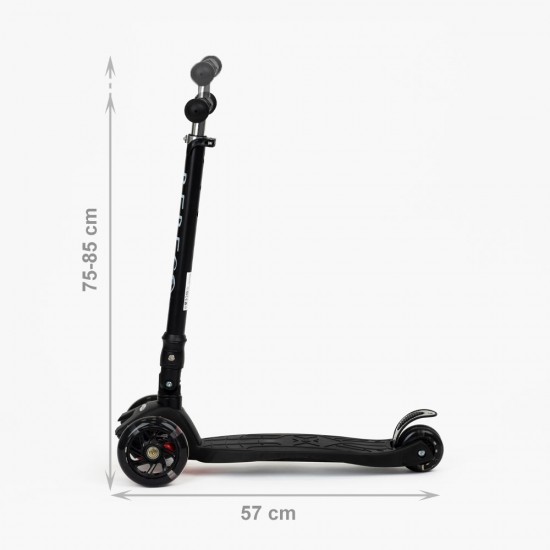 Trotinetă pliabilă WIGO, cu 3 roți și lumini LED, pentru copii, negru