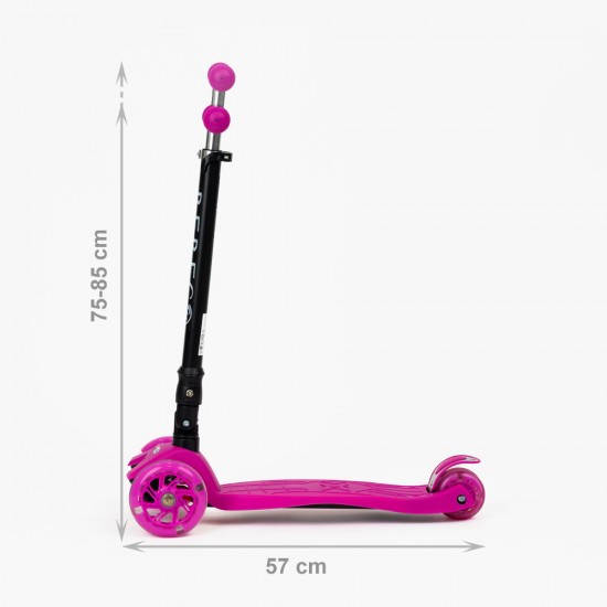 Trotinetă pliabilă WIGO, cu 3 roți și lumini LED, pentru fete, roz