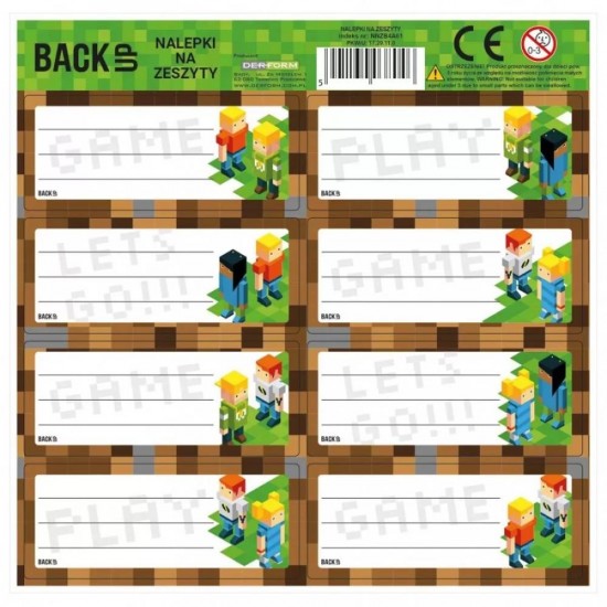 Autocolant pentru cărți și caiete cu 8 etichete, BackUp Minecraft