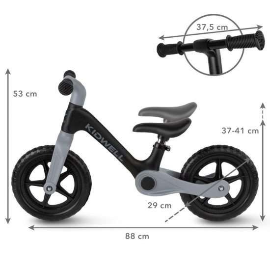 Bicicletă fără pedale Kidwell FLEX, pliabilă, negru/gri