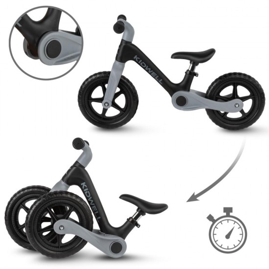 Bicicletă fără pedale Kidwell FLEX, pliabilă, negru/gri
