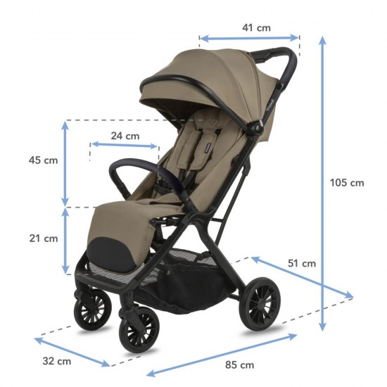 Cărucior sport pliabil Kidwell AURO – maro alună (Hazelnut Brown), până la 22 kg