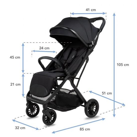 Cărucior sport pliabil Kidwell AURO – negru (Ink Black), până la 22 kg