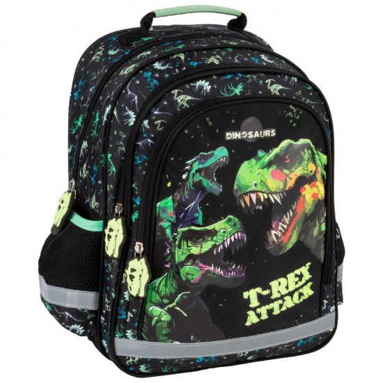 Ghiozdan copii cu 2 compartimente,  model dinozauri,T-REX ATTACK - Derform
