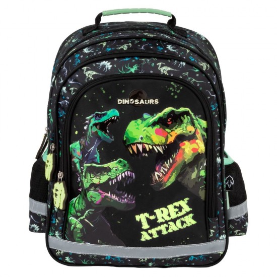 Ghiozdan copii cu 2 compartimente,  model dinozauri,T-REX ATTACK - Derform