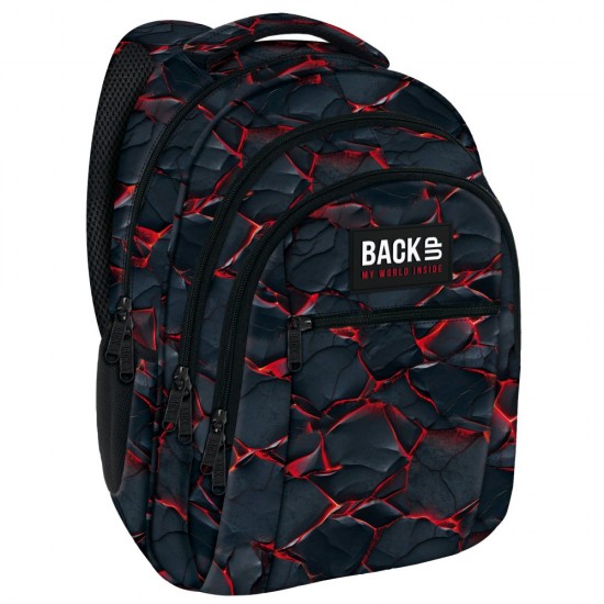 Ghiozdan ergonomic copii, 3 compartimente, Backup, model lavă