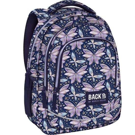 Ghiozdan ergonomic scoală pentru fete, BackUp, model aquarel fluturi