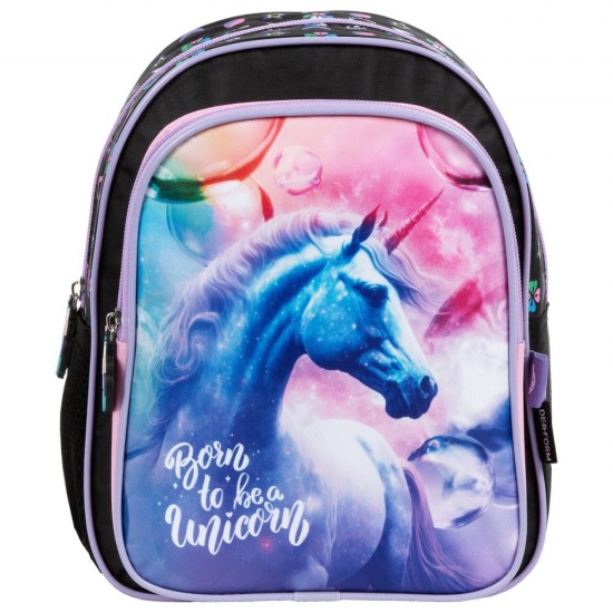 Ghiozdan fete grădiniță cu două compartimente, model Born to be Unicorn