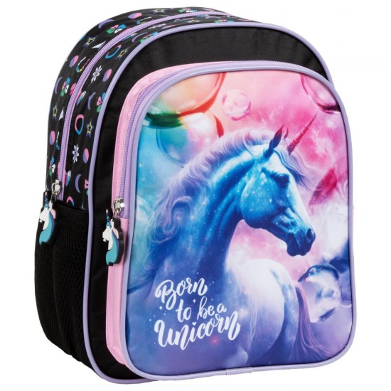 Ghiozdan fete grădiniță cu două compartimente, model Born to be Unicorn