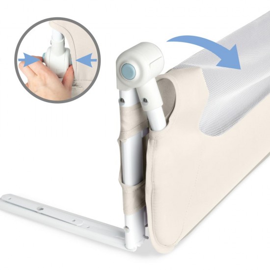 Protecție laterală pat, Cori Beige 150 cm, înălțime reglabilă 50-65 cm, cu plasă respirabilă și un buzunar