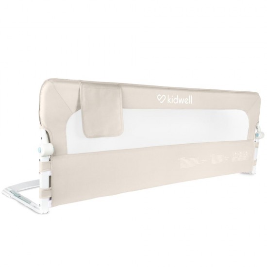 Protecție laterală pat, Cori Beige 150 cm, înălțime reglabilă 50-65 cm, cu plasă respirabilă și un buzunar
