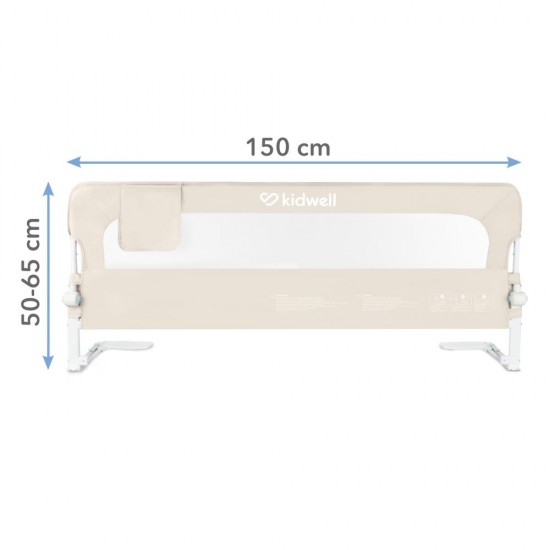 Protecție laterală pat, Cori Beige 150 cm, înălțime reglabilă 50-65 cm, cu plasă respirabilă și un buzunar