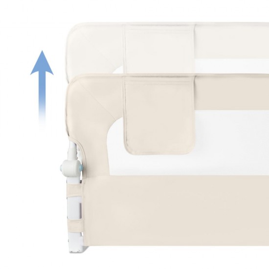 Protecție laterală pat, Cori Beige 150 cm, înălțime reglabilă 50-65 cm, cu plasă respirabilă și un buzunar