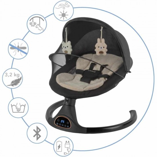 Kidwell LUVI Black, balansoar electric și șezlong 2 în 1 pentru bebeluși, negru