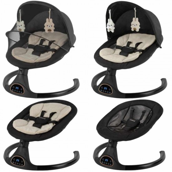 Kidwell LUVI Black, balansoar electric și șezlong 2 în 1 pentru bebeluși, negru