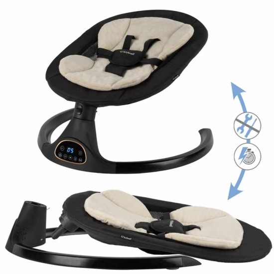 Kidwell LUVI Black, balansoar electric și șezlong 2 în 1 pentru bebeluși, negru