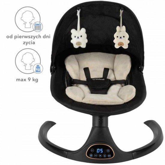 Kidwell LUVI Black, balansoar electric și șezlong 2 în 1 pentru bebeluși, negru