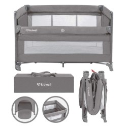 Pătuț bebe pliabil cu două nivele și cu laturi rabatabile  Kidwell Blissy Lift - culoarea gri