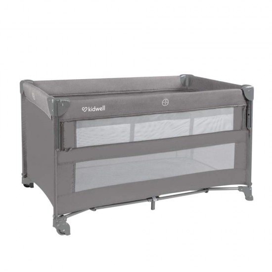 Pătuț bebe pliabil cu două nivele și cu laturi rabatabile  Kidwell Blissy Lift - culoarea gri