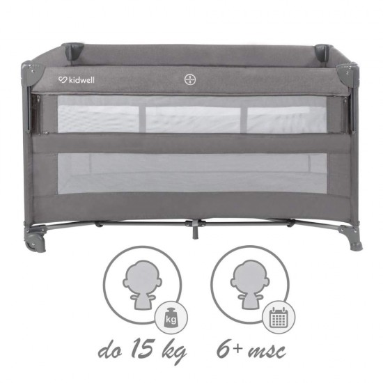 Pătuț bebe pliabil cu două nivele și cu laturi rabatabile  Kidwell Blissy Lift - culoarea gri