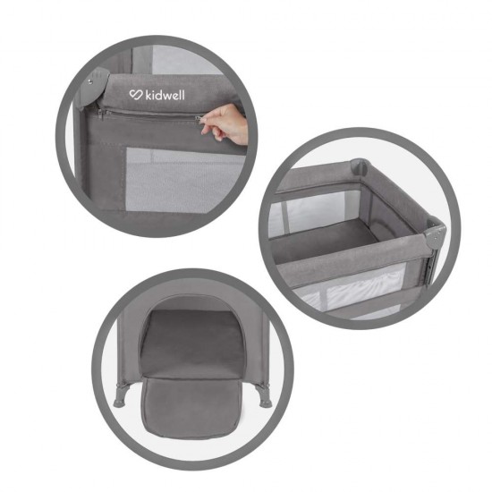 Pătuț bebe pliabil cu două nivele și cu laturi rabatabile  Kidwell Blissy Lift - culoarea gri