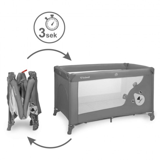 Pătuț bebe pliabil cu două nivele și cu laturi rabatabile  Kidwell Blissy Lift - culoarea gri