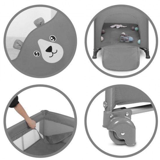 Pătuț bebe pliabil cu două nivele și cu laturi rabatabile  Kidwell Blissy Lift - culoarea gri