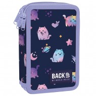 Penar copii cu trei compartimente, echipat cu rechizite – BackUp, model cats