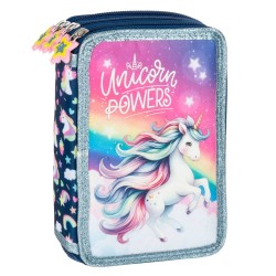 Penar copii cu trei compartimente, echipat cu rechizite - model UNICORN - Derform