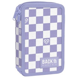 Penar fete cu două compartimente, echipat cu rechizite, BackUp, model carouri mov