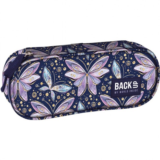 Penar fete cu fermoar, formă ovală, BackUp, model aquarell Fluturi