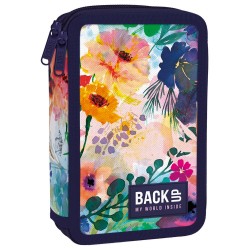 Penar fetiță cu două compartimente, echipat cu rechizite, BackUp, model flower aquarell