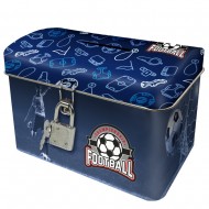 Pușculiță pentru băieți cu lacăt, model Football cup, albastru