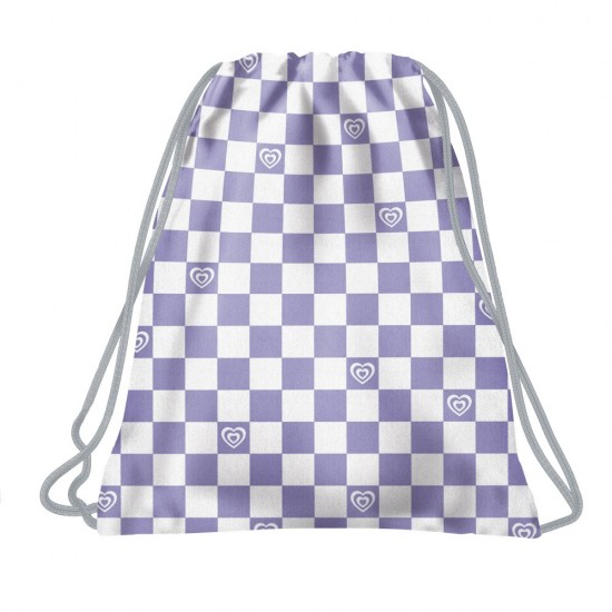 Rucsac tip sac cu șnur copii, model carouri mov-negru