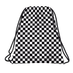 Rucsac tip sac cu șnur, model Șah alb-negru