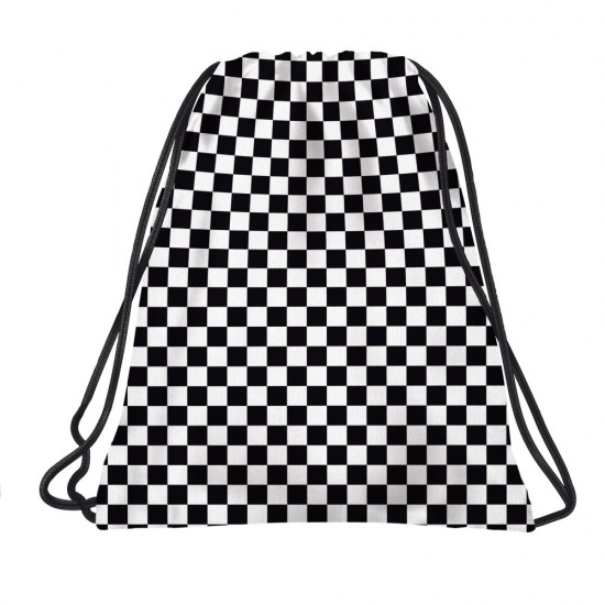 Rucsac tip sac cu șnur, model Șah alb-negru