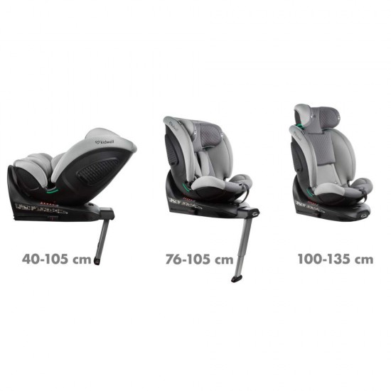 Scaun auto cu ISOFIX Kidwell Gocar, grupa de vârsta 40-135 cm, i-Size – gri