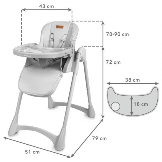 Scaun de masă Kidwell FORTO – pliabil, cu înălțime reglabilă, gri
