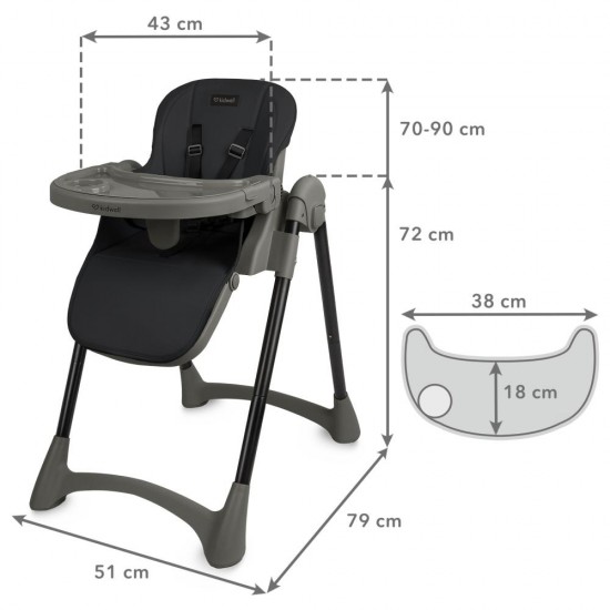 Scaun de masă Kidwell FORTO – pliabil, cu înălțime reglabilă, negru/gri
