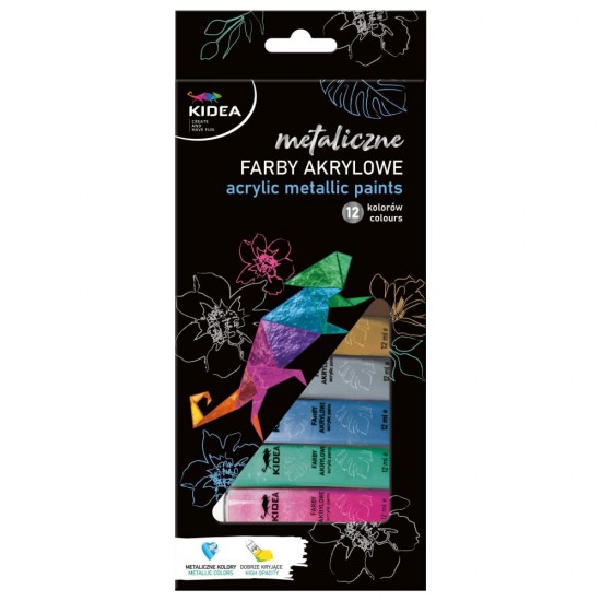 Set 12 culori acrilice, metalic Kidea
