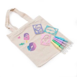 Set de 5 markere pentru țesături cu suflare și șabloane Sweet Love pastel, Kidea