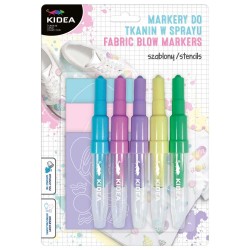Set de 5 markere pentru țesături cu suflare și șabloane Sweet Love pastel, Kidea