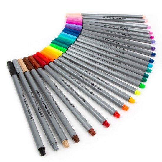 Set de finelinere Kidea, 24 culori, vârf metalic